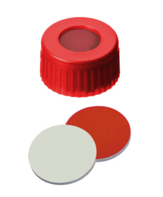Immagine di PP Short Thread Cap red, 6 mm centre hole, Septum Rubber/PTFE