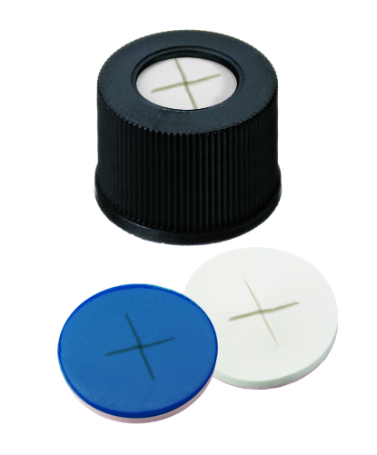 Immagine di Polypropylene Screw Cap black, 8.5 mm centre hole, Silicone/PTFE with cross-slit
